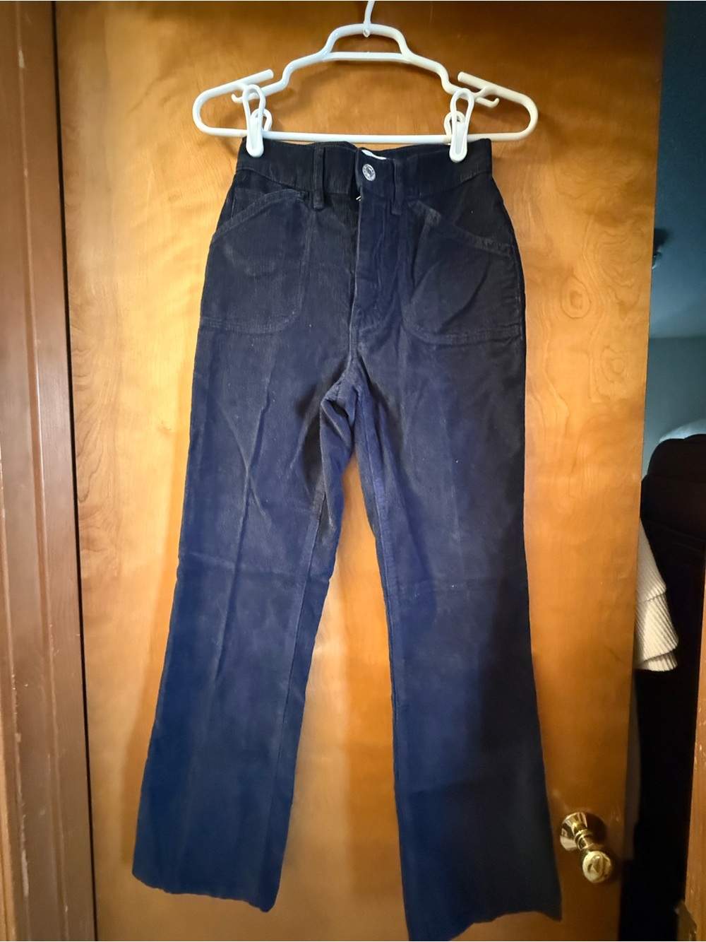 Re/Done Navy Blue Corduroy High-Rise Wide Leg Pants